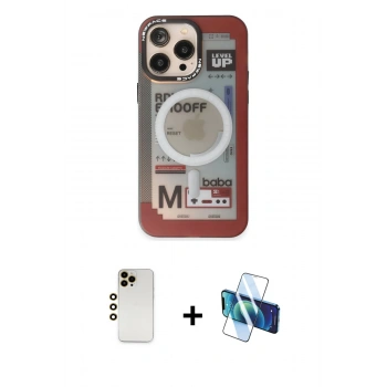 MARSİLYAN™- iPhone 13 Pro Max Kılıf Siluet Modern Koleksiyonu - Siyah 3D Antistatik Cam Ekran Koruyucu + Shine Kamera Lens - GD