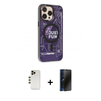 MARSİLYAN™- iPhone 13 Pro Max Kılıf Siluet Modern Koleksiyonu - Siyah 3D Antistatik Hayalet Cam Ekran Koruyucu + Shine Kamera Lens - GD
