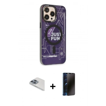 MARSİLYAN™- iPhone 13 Pro Max Kılıf Siluet Modern Koleksiyonu - Siyah 3D Antistatik Hayalet Cam Ekran Koruyucu + Pers Alüminyum Kamera Lens - SABE