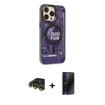 MARSİLYAN™- iPhone 13 Pro Max Kılıf Siluet Modern Koleksiyonu - Siyah 3D Antistatik Hayalet Cam Ekran Koruyucu + Raze Metal Kamera Lens - GD