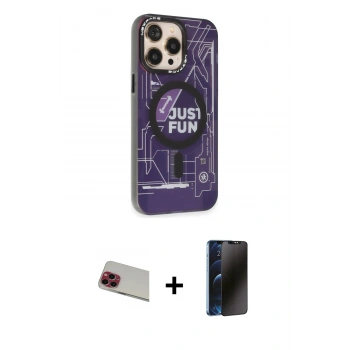 MARSİLYAN™- iPhone 13 Pro Max Kılıf Siluet Modern Koleksiyonu - Siyah 3D Antistatik Hayalet Cam Ekran Koruyucu + Rainbow Kamera Lens Koruma Cam - KI