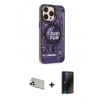 MARSİLYAN™- iPhone 13 Pro Max Kılıf Siluet Modern Koleksiyonu - Siyah 3D Antistatik Hayalet Cam Ekran Koruyucu + Rainbow Kamera Lens Koruma Cam - BZ