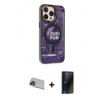MARSİLYAN™- iPhone 13 Pro Max Kılıf Siluet Modern Koleksiyonu - Siyah 3D Antistatik Hayalet Cam Ekran Koruyucu + Rainbow Kamera Lens Koruma Cam - MI