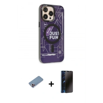 MARSİLYAN™- iPhone 13 Pro Max Kılıf Siluet Modern Koleksiyonu - Siyah 3D Antistatik Hayalet Cam Ekran Koruyucu + Shine Kamera Lens Koruma Cam - PE
