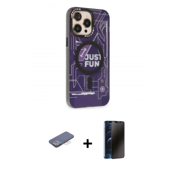 MARSİLYAN™- iPhone 13 Pro Max Kılıf Siluet Modern Koleksiyonu - Siyah 3D Antistatik Hayalet Cam Ekran Koruyucu + Renkli Kamera Lens Koruma Cam - MI