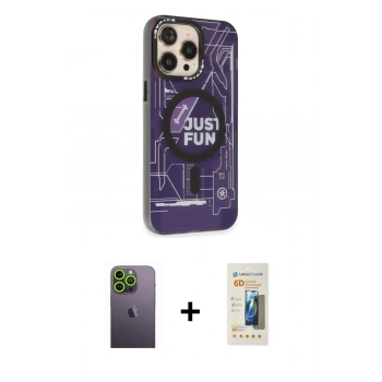 MARSİLYAN™- iPhone 13 Pro Max Kılıf Siluet Modern Koleksiyonu - Siyah 6D Mat Seramik Hayalet Nano Ekran Koruyucu + Neon Fosforlu Kamera Lens - YL