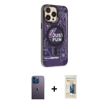 MARSİLYAN™- iPhone 13 Pro Max Kılıf Siluet Modern Koleksiyonu - Siyah 6D Mat Seramik Hayalet Nano Ekran Koruyucu + Neon Fosforlu Kamera Lens - MI