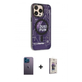 MARSİLYAN™- iPhone 13 Pro Max Kılıf Siluet Modern Koleksiyonu - Siyah Bilvis 3D Cam Ekran Koruyucu + Neon Fosforlu Kamera Lens - MI