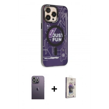 MARSİLYAN™- iPhone 13 Pro Max Kılıf Siluet Modern Koleksiyonu - Siyah Bilvis 3D Cam Ekran Koruyucu + Neon Fosforlu Kamera Lens - BZ