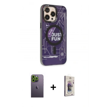 MARSİLYAN™- iPhone 13 Pro Max Kılıf Siluet Modern Koleksiyonu - Siyah Bilvis 3D Cam Ekran Koruyucu + Neon Fosforlu Kamera Lens - YL