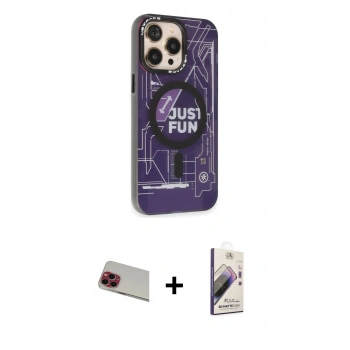 MARSİLYAN™- iPhone 13 Pro Max Kılıf Siluet Modern Koleksiyonu - Siyah Bilvis 3D Mat Cam Ekran Koruyucu + Rainbow Kamera Lens Koruma Cam - KI