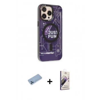 MARSİLYAN™- iPhone 13 Pro Max Kılıf Siluet Modern Koleksiyonu - Siyah Bilvis 3D Mat Cam Ekran Koruyucu + Shine Kamera Lens Koruma Cam - MI