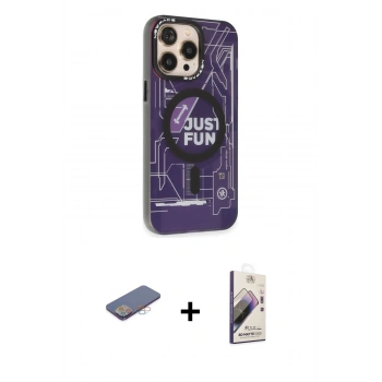 MARSİLYAN™- iPhone 13 Pro Max Kılıf Siluet Modern Koleksiyonu - Siyah Bilvis 3D Mat Cam Ekran Koruyucu + Renkli Kamera Lens Koruma Cam - PE