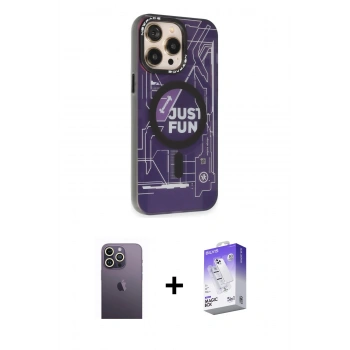 MARSİLYAN™- iPhone 13 Pro Max Kılıf Siluet Modern Koleksiyonu - Siyah Bilvis 5in1 3D Magic Cam Ekran Koruyucu + Neon Fosforlu Kamera Lens - BZ