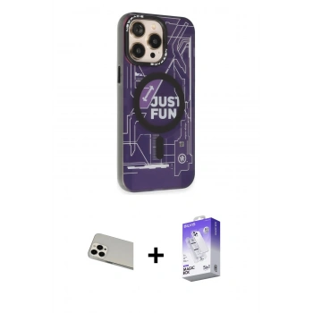 MARSİLYAN™- iPhone 13 Pro Max Kılıf Siluet Modern Koleksiyonu - Siyah Bilvis 5in1 3D Magic Cam Ekran Koruyucu + Rainbow Kamera Lens Koruma Cam - BZ