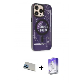 MARSİLYAN™- iPhone 13 Pro Max Kılıf Siluet Modern Koleksiyonu - Siyah Bilvis 5in1 3D Magic Cam Ekran Koruyucu + Rainbow Kamera Lens Koruma Cam - MI