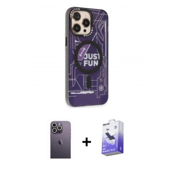 MARSİLYAN™- iPhone 13 Pro Max Kılıf Siluet Modern Koleksiyonu - Siyah Bilvis 5in1 5D Magic Hayalet Cam Ekran Koruyucu + Neon Fosforlu Kamera Lens - BZ