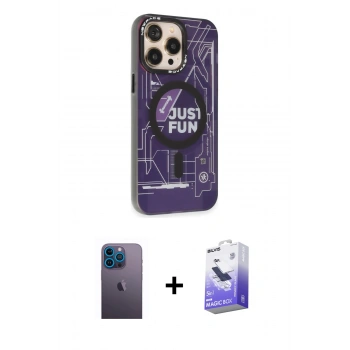 MARSİLYAN™- iPhone 13 Pro Max Kılıf Siluet Modern Koleksiyonu - Siyah Bilvis 5in1 5D Magic Hayalet Cam Ekran Koruyucu + Neon Fosforlu Kamera Lens - MI