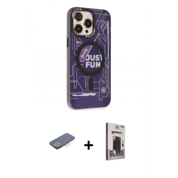 MARSİLYAN™- iPhone 13 Pro Max Kılıf Siluet Modern Koleksiyonu - Siyah Bilvis Hayalet Cam Ekran Koruyucu + Renkli Kamera Lens Koruma Cam - PE