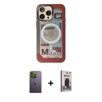 MARSİLYAN™- iPhone 13 Pro Max Kılıf Siluet Modern Koleksiyonu - Siyah Bilvis Hayalet Cam Ekran Koruyucu + Neon Fosforlu Kamera Lens - YL