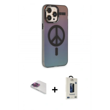 MARSİLYAN™- iPhone 13 Pro Max Kılıf Siluet Modern Koleksiyonu - Siyah Bilvis Hayalet Cam Ekran Koruyucu + Pers Alüminyum Kamera Lens - GI