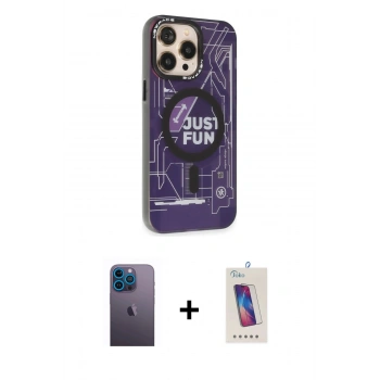 MARSİLYAN™- iPhone 13 Pro Max Kılıf Siluet Modern Koleksiyonu - Siyah Joko 5D Cam + Neon Fosforlu Kamera Lens - MI
