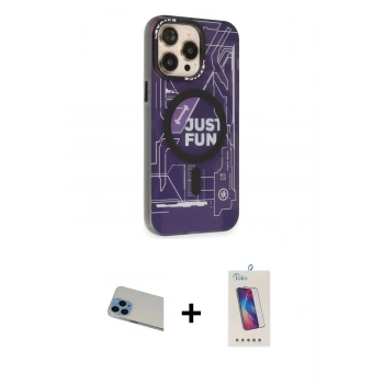 MARSİLYAN™- iPhone 13 Pro Max Kılıf Siluet Modern Koleksiyonu - Siyah Joko 5D Cam + Rainbow Kamera Lens Koruma Cam - MI