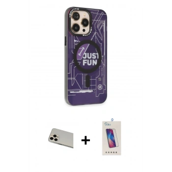 MARSİLYAN™- iPhone 13 Pro Max Kılıf Siluet Modern Koleksiyonu - Siyah Joko 5D Cam + Rainbow Kamera Lens Koruma Cam - REGD