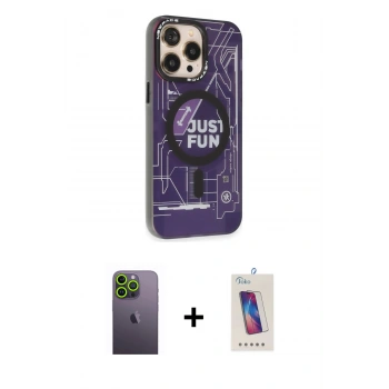 MARSİLYAN™- iPhone 13 Pro Max Kılıf Siluet Modern Koleksiyonu - Siyah Joko 5D Cam + Neon Fosforlu Kamera Lens - YL