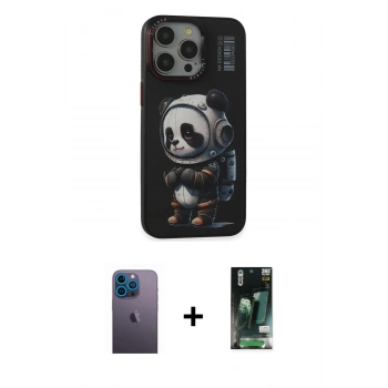 MARSİLYAN™- iPhone 13 Pro Max Kılıf Siluet Modern Özel Seri - Şeffaf 360 Full Body Arka Koruyucu + Neon Fosforlu Kamera Lens - MI