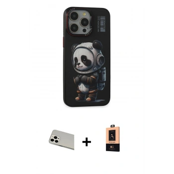 MARSİLYAN™- iPhone 13 Pro Max Kılıf Siluet Modern Özel Seri - Şeffaf Maxco Cam Ekran Koruyucu + Rainbow Kamera Lens Koruma Cam - BZ