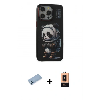 MARSİLYAN™- iPhone 13 Pro Max Kılıf Siluet Modern Özel Seri - Şeffaf Maxco Cam Ekran Koruyucu + Shine Kamera Lens Koruma Cam - MI
