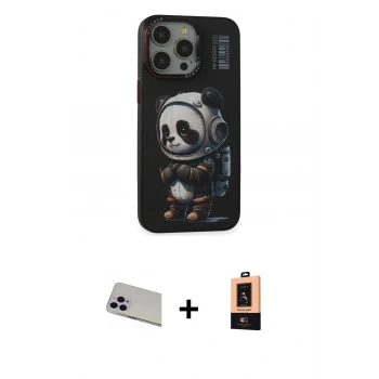 MARSİLYAN™- iPhone 13 Pro Max Kılıf Siluet Modern Özel Seri - Şeffaf Maxco Cam Ekran Koruyucu + Rainbow Kamera Lens Koruma Cam - MR