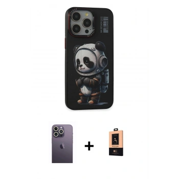 MARSİLYAN™- iPhone 13 Pro Max Kılıf Siluet Modern Özel Seri - Şeffaf Maxco Cam Ekran Koruyucu + Neon Fosforlu Kamera Lens - BZ