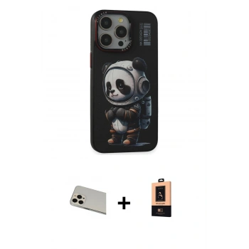 MARSİLYAN™- iPhone 13 Pro Max Kılıf Siluet Modern Özel Seri - Şeffaf Maxco Cam Ekran Koruyucu + Rainbow Kamera Lens Koruma Cam - REGD