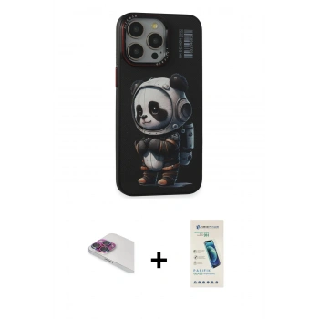 MARSİLYAN™- iPhone 13 Pro Max Kılıf Siluet Modern Özel Seri - Şeffaf Pasifik Cam Ekran Koruyucu + Pers Alüminyum Kamera Lens - GI