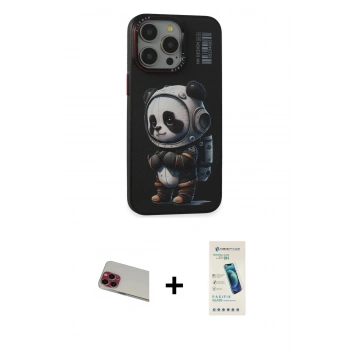 MARSİLYAN™- iPhone 13 Pro Max Kılıf Siluet Modern Özel Seri - Şeffaf Pasifik Cam Ekran Koruyucu + Rainbow Kamera Lens Koruma Cam - KI