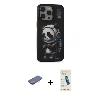 MARSİLYAN™- iPhone 13 Pro Max Kılıf Siluet Modern Özel Seri - Şeffaf Pasifik Cam Ekran Koruyucu + Renkli Kamera Lens Koruma Cam - PE