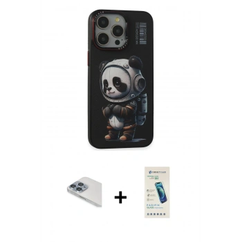 MARSİLYAN™- iPhone 13 Pro Max Kılıf Siluet Modern Özel Seri - Şeffaf Pasifik Cam Ekran Koruyucu + Pers Alüminyum Kamera Lens - SABE