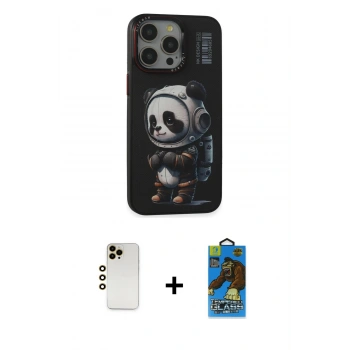 MARSİLYAN™- iPhone 13 Pro Max Kılıf Siluet Modern Özel Seri - Siyah 18D Cam Ekran Koruyucu + Shine Kamera Lens - GD