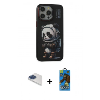 MARSİLYAN™- iPhone 13 Pro Max Kılıf Siluet Modern Özel Seri - Siyah 18D Cam Ekran Koruyucu + Pers Alüminyum Kamera Lens - LT