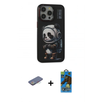 MARSİLYAN™- iPhone 13 Pro Max Kılıf Siluet Modern Özel Seri - Siyah 18D Cam Ekran Koruyucu + Renkli Kamera Lens Koruma Cam - MI