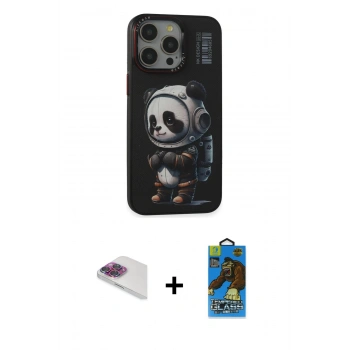 MARSİLYAN™- iPhone 13 Pro Max Kılıf Siluet Modern Özel Seri - Siyah 18D Cam Ekran Koruyucu + Pers Alüminyum Kamera Lens - GI