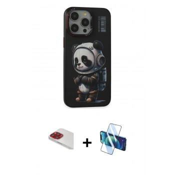 MARSİLYAN™- iPhone 13 Pro Max Kılıf Siluet Modern Özel Seri - Siyah 3D Antistatik Cam Ekran Koruyucu + Pers Alüminyum Kamera Lens - KI