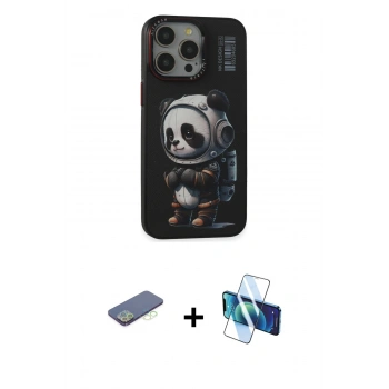 MARSİLYAN™- iPhone 13 Pro Max Kılıf Siluet Modern Özel Seri - Siyah 3D Antistatik Cam Ekran Koruyucu + Renkli Kamera Lens Koruma Cam - YL