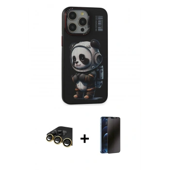 MARSİLYAN™- iPhone 13 Pro Max Kılıf Siluet Modern Özel Seri - Siyah 3D Antistatik Hayalet Cam Ekran Koruyucu + Raze Metal Kamera Lens - GD