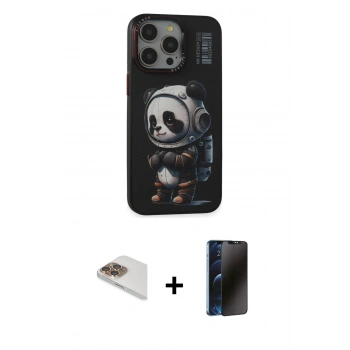 MARSİLYAN™- iPhone 13 Pro Max Kılıf Siluet Modern Özel Seri - Siyah 3D Antistatik Hayalet Cam Ekran Koruyucu + Pers Alüminyum Kamera Lens - GD