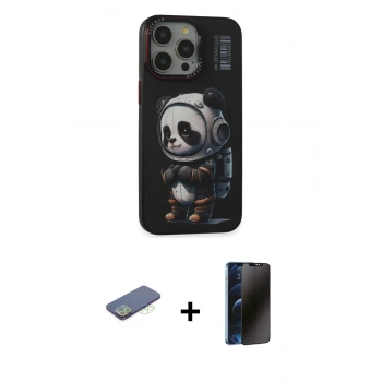 MARSİLYAN™- iPhone 13 Pro Max Kılıf Siluet Modern Özel Seri - Siyah 3D Antistatik Hayalet Cam Ekran Koruyucu + Renkli Kamera Lens Koruma Cam - YL