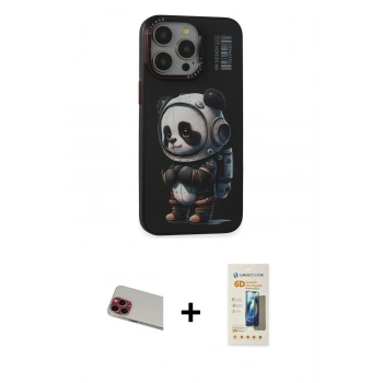 MARSİLYAN™- iPhone 13 Pro Max Kılıf Siluet Modern Özel Seri - Siyah 6D Mat Seramik Hayalet Nano Ekran Koruyucu + Rainbow Kamera Lens Koruma Cam - KI