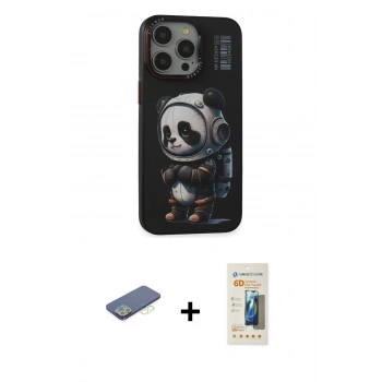 MARSİLYAN™- iPhone 13 Pro Max Kılıf Siluet Modern Özel Seri - Siyah 6D Mat Seramik Hayalet Nano Ekran Koruyucu + Renkli Kamera Lens Koruma Cam - YL